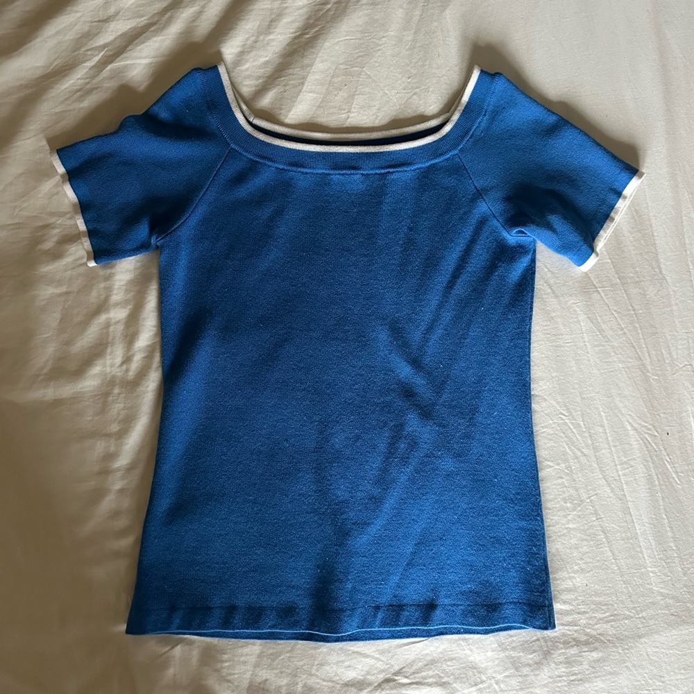 W by Worth Blue Knit Boatneck Top